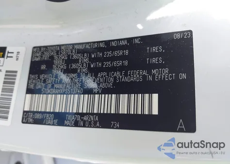 2023 Toyota Highlander Le из США, поврежденный, VIN 5TDKDRAHXPS513740